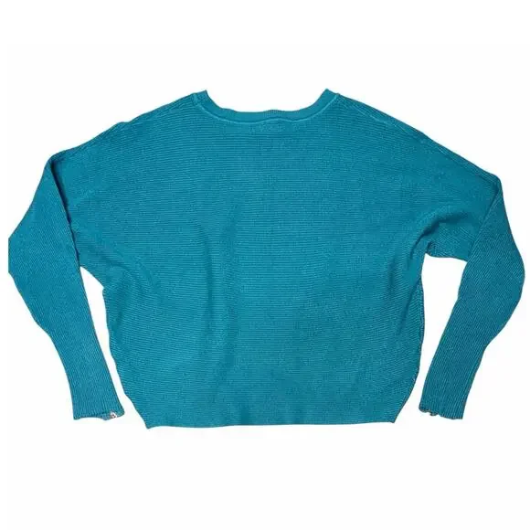 Carmen Marc Valvo Green Ribbed Batwing Knit Top with Zipper Detailing size M - Picture 3 of 9